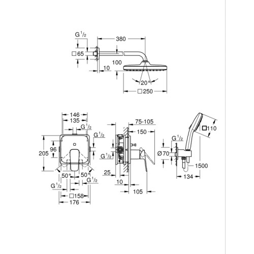 Душова система прихованого монтажу Grohe Cubeo із Tempesta 250 (1053362430)