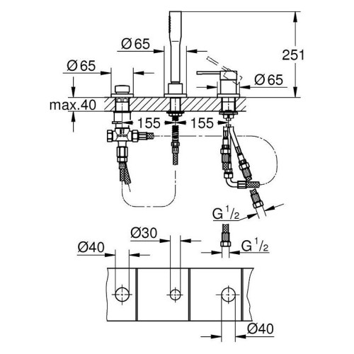 Смеситель для ванны Grohe Essence на 3 отверстия (19976001)