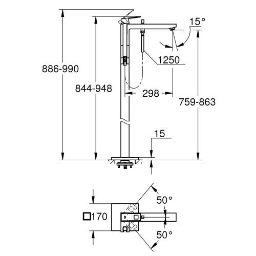Підлоговий змішувач для ванни Grohe Eurocube (23672001)