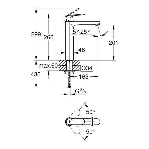 Змішувач на стільницю для раковини XL-розміру Grohe Eurosmart Cosmopolitan (23921000)