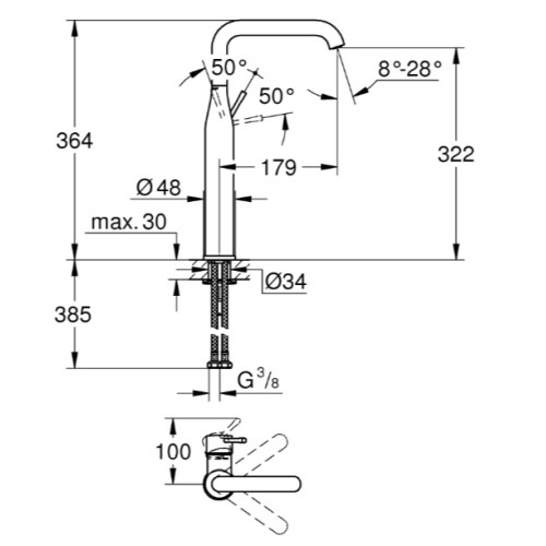 Одноважільний змішувач для раковини XL-Size Grohe Essence (24170KF1)