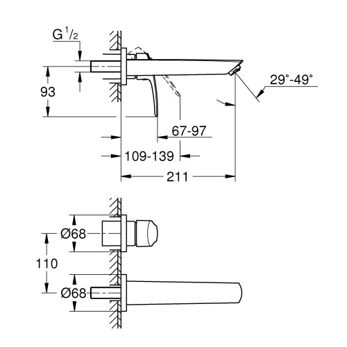 Смеситель для раковины Grohe Eurosmart на 2 отверстия M-Size (293382433)