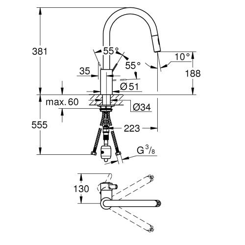Змішувач для кухні з висувним виливом Grohe Eurosmart Cosmopolitan (31481001)