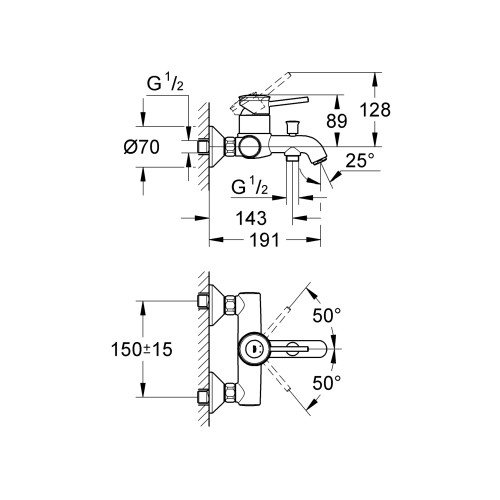 Змішувач для ванни Grohe BauClassic (32865000)