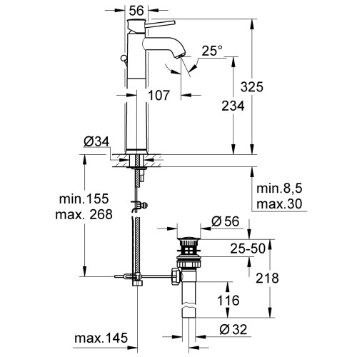 Смеситель на столешницу для раковины XL-размера Grohe BauClassic (32868000)