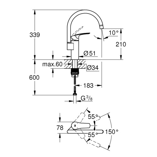 Смеситель для кухни Grohe Eurosmart New (33202003)