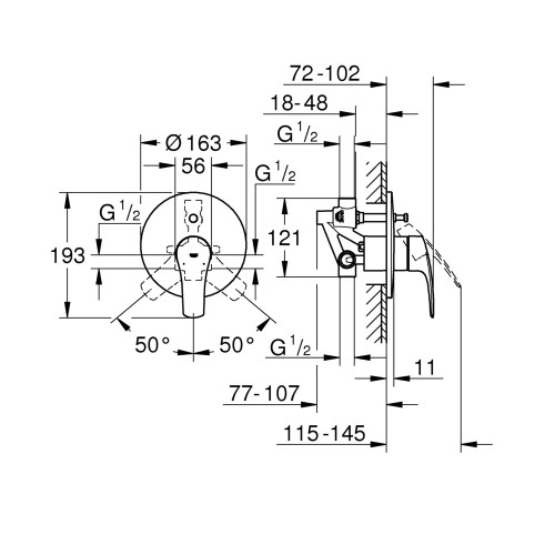 Змішувач прихованого монтажу на 2 споживача Grohe Eurosmart New (33305003)