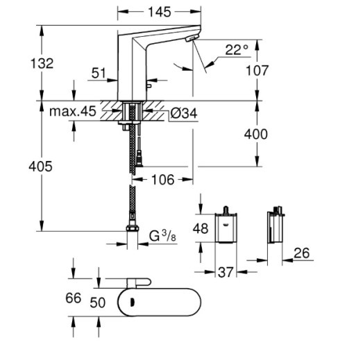 Инфракрасная электроника для раковины со смесителем Grohe Eurosmart Cosmopolitan E (36327002)
