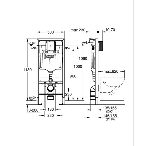 Комплект Grohe Set Унітаз ELLIPSE-0301-T3 + Інсталяція 38536001 + панель 38732000 (38536001ELLIPS0301T3)