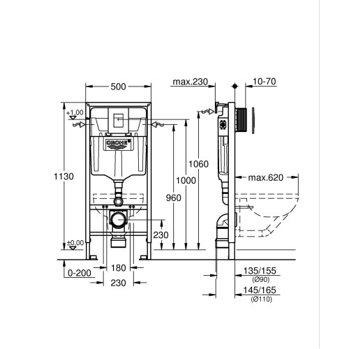 Комплект Grohe Set Унітаз ELLIPSE-0301-R+ Інсталяція Grohe Rapid SL 38772001 (38772001ELLIPS0301R)