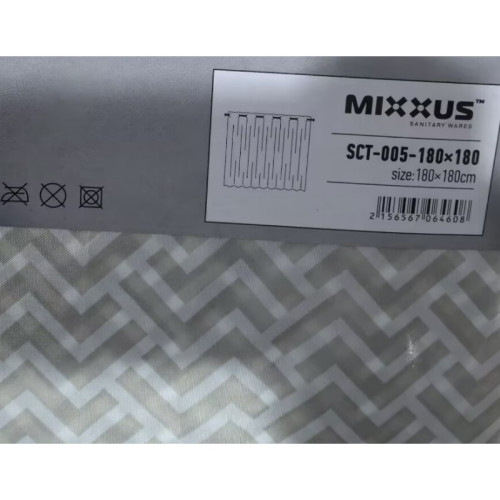 Шторка для ванної Mixxus SCT-005-180x180 з поліестеру з вбудованими кільцями (Візерунок сірий) (AC0646)