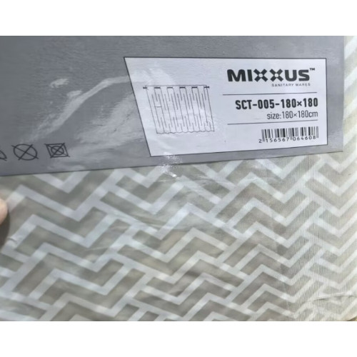 Шторка для ванної Mixxus SCT-005-180x180 з поліестеру з вбудованими кільцями (Візерунок сірий) (AC0646)