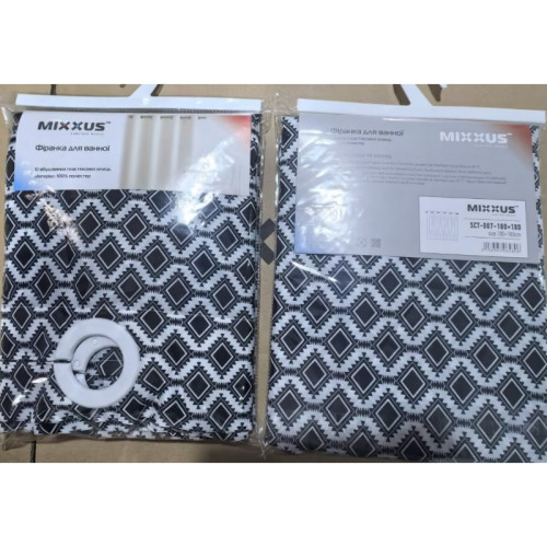 Шторка для ванної Mixxus SCT-007-180x180 з поліестеру з вбудованими кільцями (Візерунок 