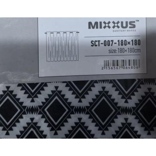 Шторка для ванної Mixxus SCT-007-180x180 з поліестеру з вбудованими кільцями (Візерунок 