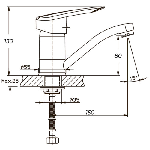 Змішувач для умивальника HAIBA DISK 555-15CM NUT (Колір хром) (HB0058)