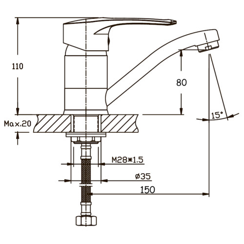 Змішувач для умивальника HAIBA GERMES 555-15CM NUT (Колір хром) (HB0143)