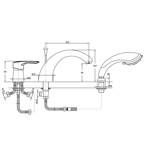 Змішувач на борт ванни HAIBA HANSBERG 022 (3-HOLE) (Колір хром) (HB0211)