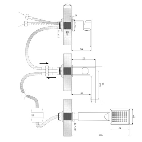 Смеситель на борт ванны HAIBA KUBUS 022 (3-HOLE) (Цвет хром) (HB3957)