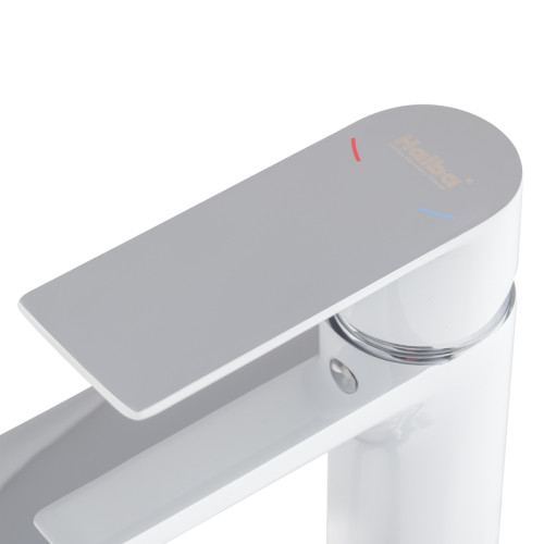 Змішувач для умивальника HAIBA ALEX 001 HIGH NUT WHITE-CHROME (Колір білий хром) (HB9564)
