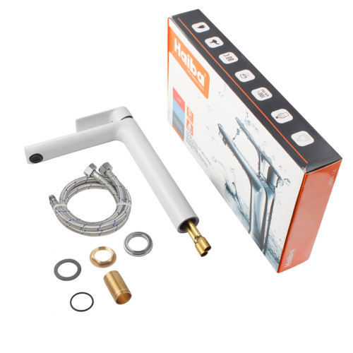 Змішувач для умивальника HAIBA ALEX 001 HIGH NUT WHITE-CHROME (Колір білий хром) (HB9564)