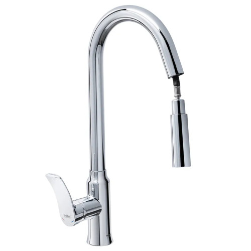 Смеситель для кухни с выдвижной лейкой HAIBA BOLERO 014 NUT (Цвет хром) (HB9591)