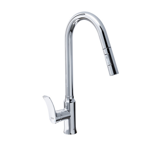 Смеситель для кухни с выдвижной лейкой HAIBA BOLERO 014 NUT (Цвет хром) (HB9591)
