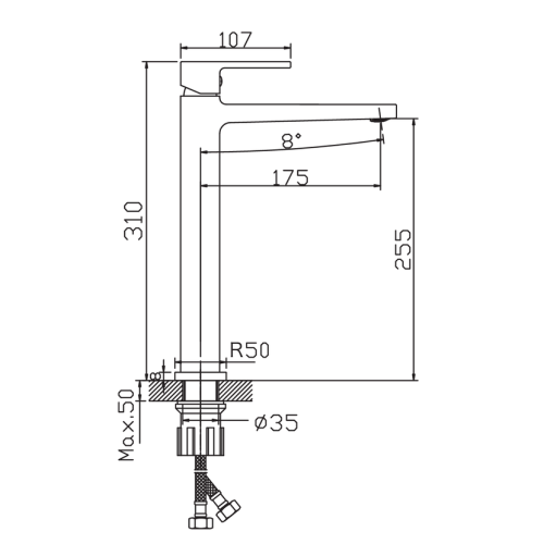 Змішувач для умивальника високий HAIBA KANT 001 HIGH NUT (Колір хром) (HB9601)