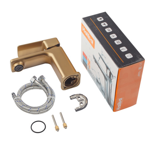 Змішувач для умивальника HAIBA KUBUS 001 BRUSHED GOLD (Колір матове золото) (HB9622)