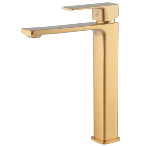 Змішувач для умивальника HAIBA KUBUS 001 HIGH NUT BRUSHED GOLD (Колір матове золото) (HB9623)