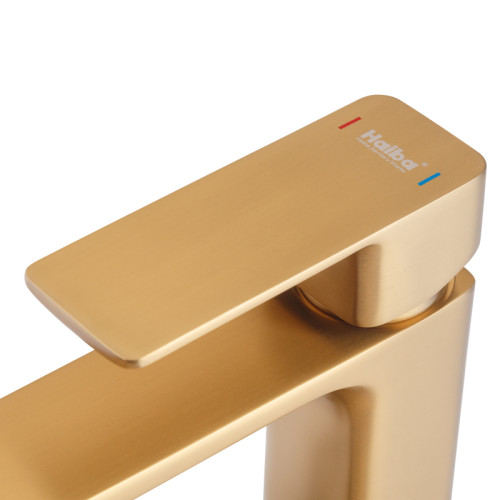 Змішувач для умивальника HAIBA KUBUS 001 HIGH NUT BRUSHED GOLD (Колір матове золото) (HB9623)