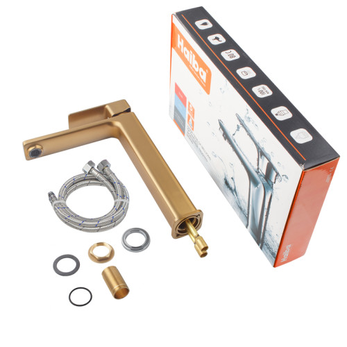 Змішувач для умивальника HAIBA KUBUS 001 HIGH NUT BRUSHED GOLD (Колір матове золото) (HB9623)