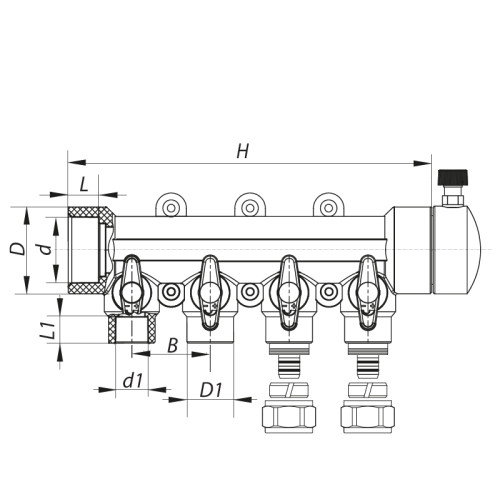Розподільний колектор на 4 контури (40x20) PPR Koer K0192.PRO (KP2557)