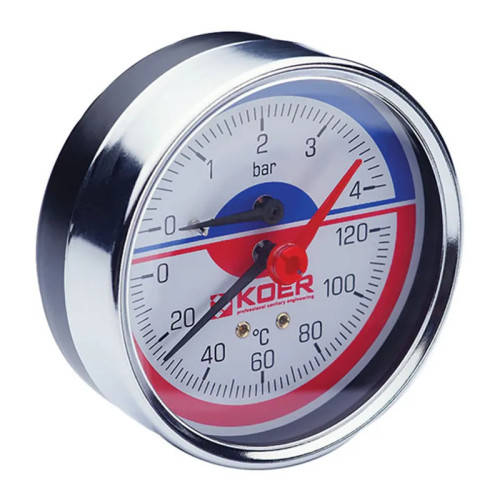 Термо-манометр аксиальный (KOER KM.812A) (0-4 bar), D 80мм, 1/4''-1/2'' (KR0221)