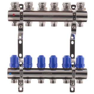 Коллекторный блок с термостатическими клапанами Koer KR.1100-06 1”x6 ways (KR2632)