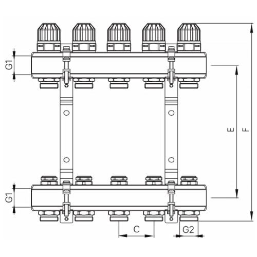 Коллекторный блок с термостатическими клапанами Koer KR.1100-06 1”x6 ways (KR2632)