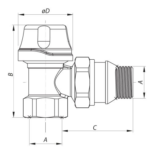 Кран термостатичний кутовий 3/4“ Koer KR.921-GI (KR2683)