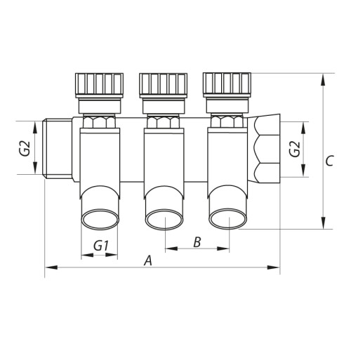 Колектор вентильний з фітингом Koer KR.1123-2 3/4”x2 ways (KR2829)