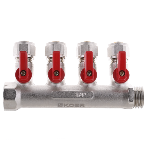 Коллектор с шаровыми кранами и фитингом Koer KR.1125-4 - 3/4”x4 Ways (KR2837)