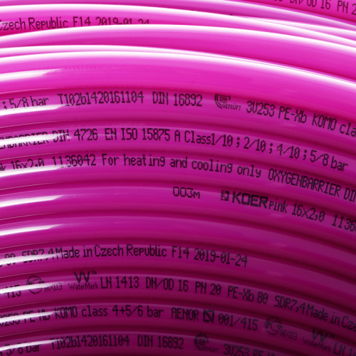 Труба для теплої підлоги з кисневим бар'єром Koer PEX-B EVOH 16*2,0 (pink) (400 м) (KR2852)