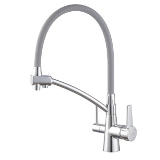 Смеситель для кухни с выходом для питьевой воды KOER KB-72003-01 (Цвет хром+силиконовый излив серый) (KR3375)