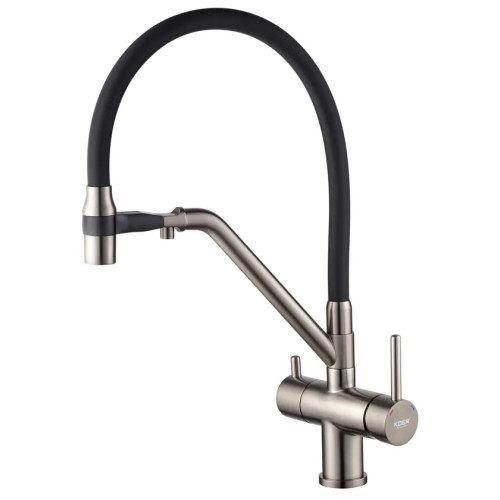 Смеситель для кухни с выходом для питьевой воды KOER KB-72006-07 (Цвет графит+силиконовый излив черный) (KR3382)