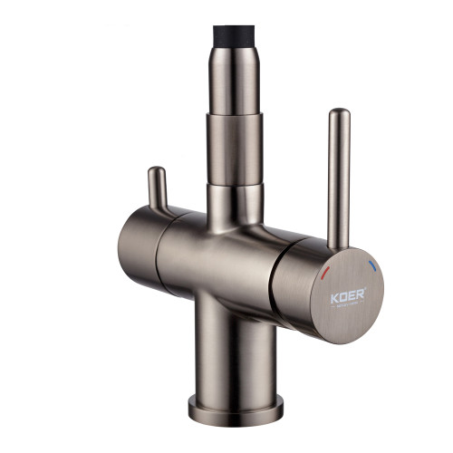 Смеситель для кухни с выходом для питьевой воды KOER KB-72006-07 (Цвет графит+силиконовый излив черный) (KR3382)