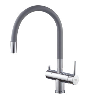 Смеситель для кухни с выходом для питьевой воды KOER KB-72002-01 (Цвет хром+силиконовый излив серый) (KR3383)