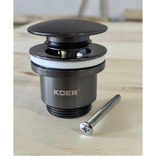 Донний клапан для раковини універсальний (з/без переливу) Koer PW-01-07 автоматичний (Click-Clack) (Колір графітовий) 1 1/4'' (KR3404)