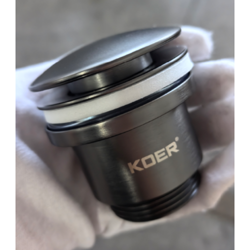 Донний клапан для раковини універсальний (з/без переливу) Koer PW-01-07 автоматичний (Click-Clack) (Колір графітовий) 1 1/4'' (KR3404)