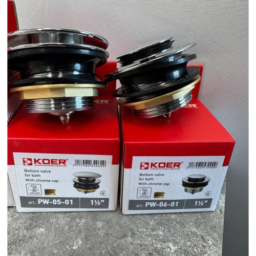 Донний клапан для ванни Koer PW-05-01 автоматичний (Click-Clack) (Колір хром) 1 1/2'' (KR3406)