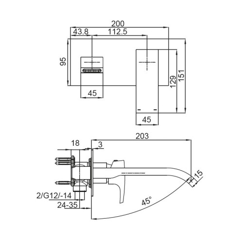 Змішувач для умивальника вбудований KOER KB-16007-01 (Колір хром) (KR3450)