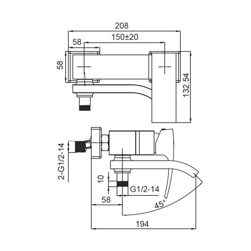 Змішувач для ванни з коротким зливом KOER KB-41007-05 (Колір чорний) (KR3455)