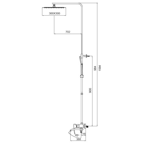Душова колона із змішувачем KOER KB-56007-01, 3 функції (Колір хром) (KR3460)