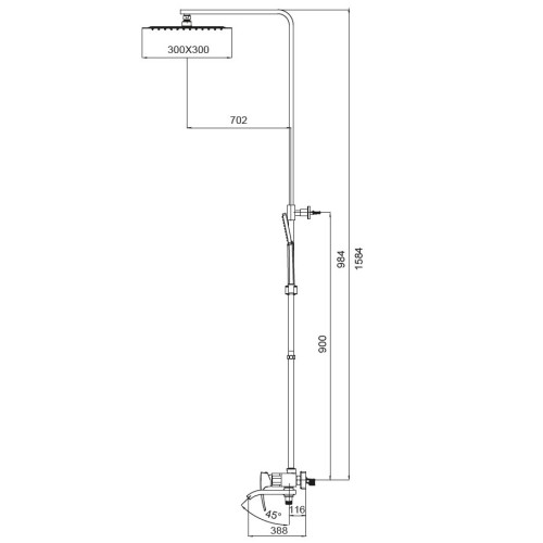 Душова колона із змішувачем KOER KB-56007-05, 3 функції (Колір чорний) (KR3461)
